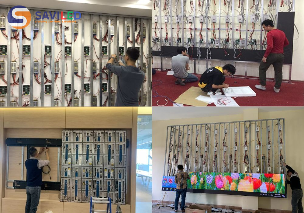 Màn hình LED được nhân viên SAVILED nối cáp và dây truyền mạng
