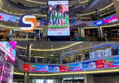 Màn hình LED P2 trong nhà quảng cáo tại trung tâm thương mại do SAVILED lắp đặt