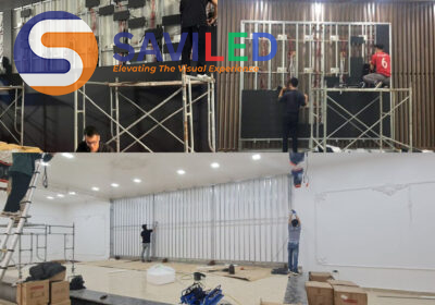 Màn hình LED trong nhà được nhân viên SAVILED kiểm tra, sửa chữa