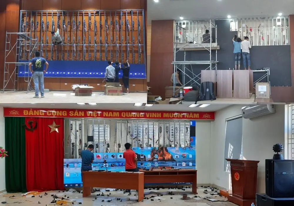 Nhân viên SAVILED lắp đặt một số dự án màn hình LED tại Hải Phòng