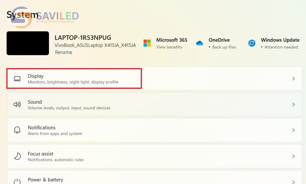 Trong giao diện System, chọn Display Trong giao diện System, chọn Display