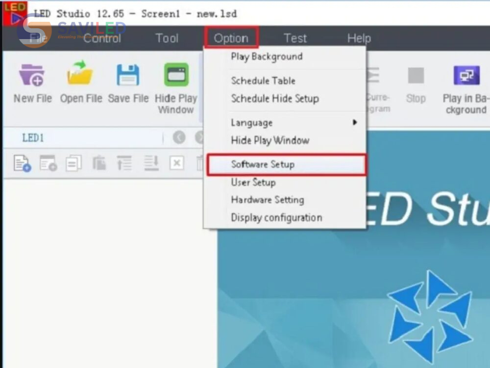 Vào Option, chọn Software Setup