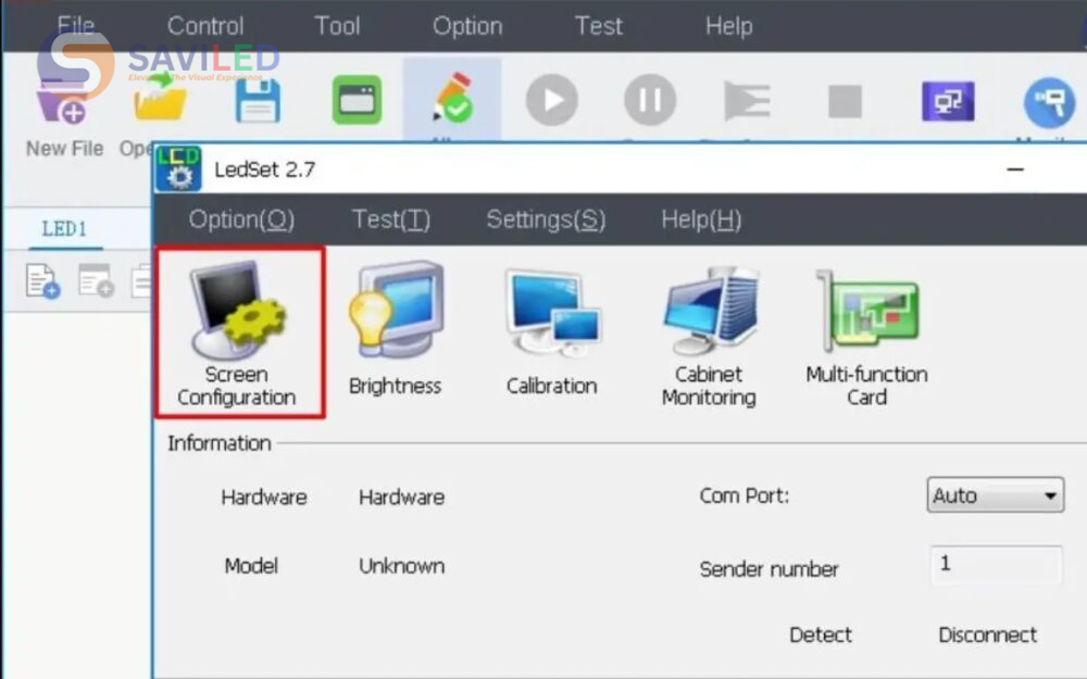 Mở Screen Configuration (LEDSet)