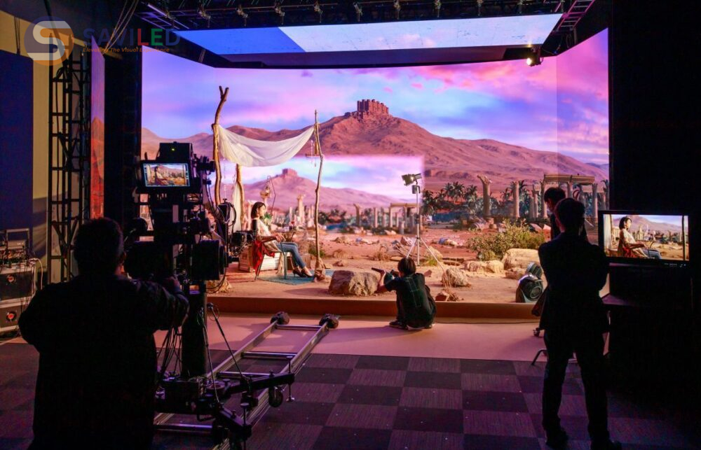 Màn hình LED studio/virtual production hiển thị hình ảnh 3D động sống động