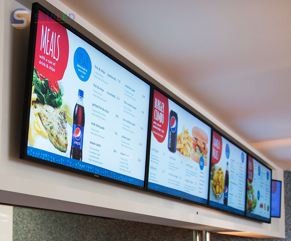 SAVILED lắp đặt màn hình LED quảng cáo 22 inch để chiếu menu quán ăn, nhà hàng SAVILED lắp đặt màn hình LED quảng cáo 22 inch để chiếu menu quán ăn, nhà hàng